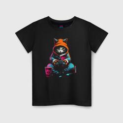 Детская футболка хлопок Кот геймер цветной
