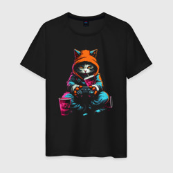 Кот геймер цветной – Мужская футболка хлопок с принтом купить со скидкой в -20%