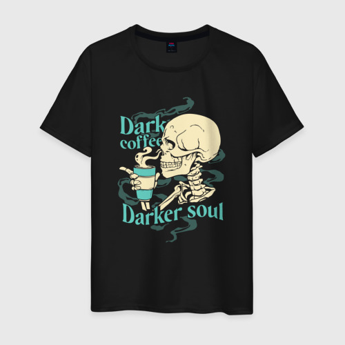 Мужская футболка хлопок Dark coffee darker soul skull, цвет черный