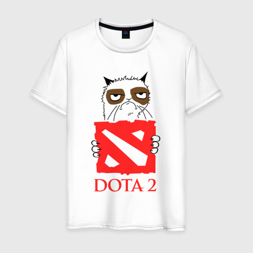 Мужская футболка хлопок Сердитый кот с геймер - Dota 2, цвет белый