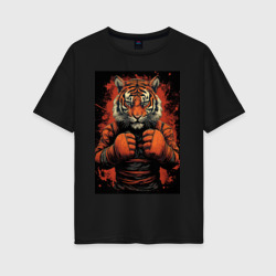 Тигр Муай Тай в стойке  – Женская футболка хлопок Oversize с принтом купить со скидкой в -16%