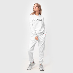 Костюм с принтом Diana never alone - motto для женщины, вид на модели спереди №2. Цвет основы: белый