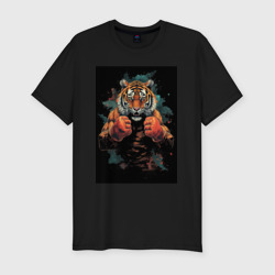 Мужская футболка хлопок Slim Боевой тигр Муай  Тай