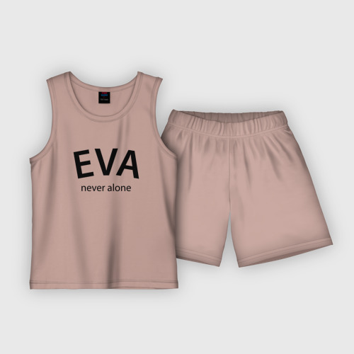 Детская пижама с шортами хлопок Eva never alone - motto, цвет пыльно-розовый