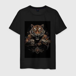 Тайский бокс тигр  в стойке – Мужская футболка хлопок с принтом купить со скидкой в -20%