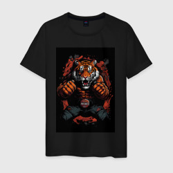 Тайский  бокс тигр в стойке – Мужская футболка хлопок с принтом купить со скидкой в -20%