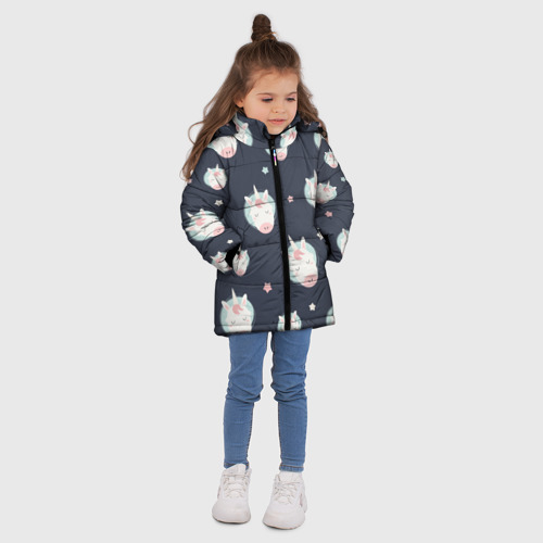 Зимняя куртка для девочек 3D с принтом Милая единорожка в космосе, вид сбоку #3