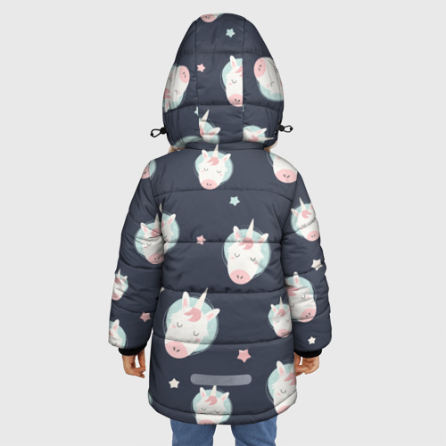 Зимняя куртка для девочек 3D с принтом Милая единорожка в космосе, вид сзади #2