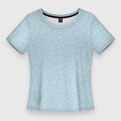 Женская приталенная футболка с принтом Светлый голубой паттерн линии, вид спереди №1