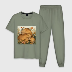 Мужская пижама хлопок Семья капибар