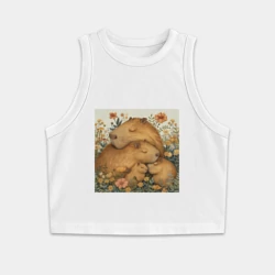 Женская укороченная майка-топ хлопок Семья капибар