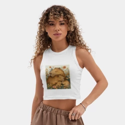 Женская укороченная майка-топ хлопок Семья капибар - фото 2