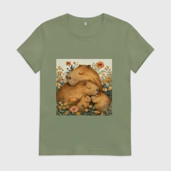 Женская футболка хлопок Семья капибар