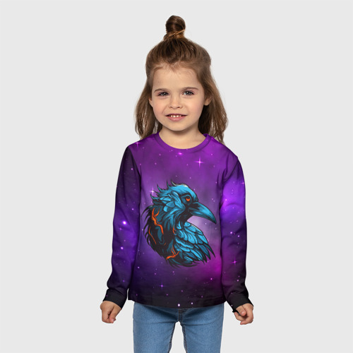Детский лонгслив 3D Ворона в космосе, цвет 3D печать - фото 5