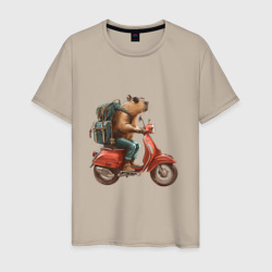 Капибара в джинсах на мотоцикле – Мужская футболка хлопок с принтом купить со скидкой в -20%