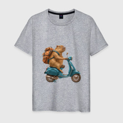 Капибара на синем мотоцикле – Мужская футболка хлопок с принтом купить со скидкой в -20%