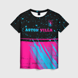 Женская футболка 3D Aston Villa - neon gradient посередине