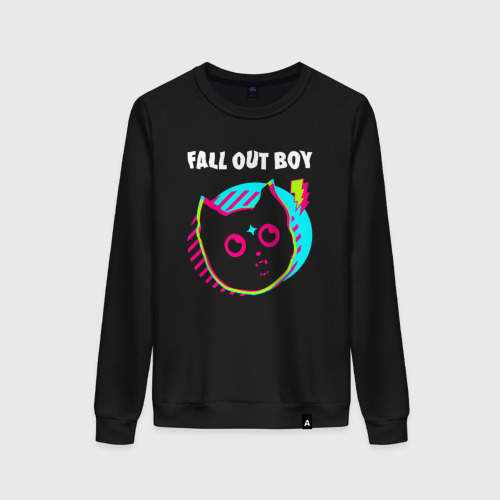 Женский свитшот хлопок Fall Out Boy rock star cat, цвет черный