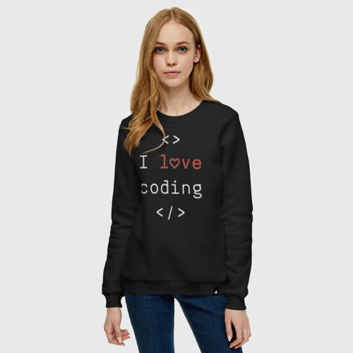 Женский свитшот хлопок I love coding, цвет черный - фото 3