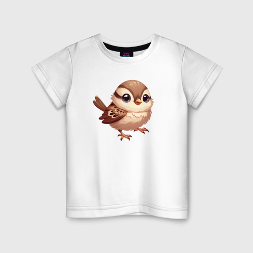 Детская футболка из хлопка с принтом Милый воробушек, вид спереди №1