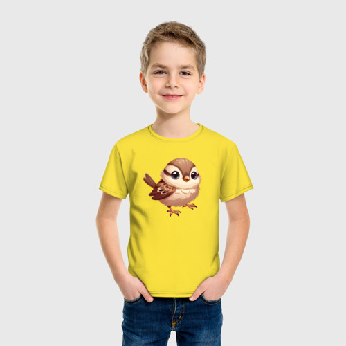 Детская футболка хлопок Милый воробушек, цвет желтый - фото 3