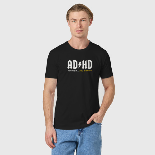 Мужская футболка хлопок с принтом ADHD Highway to, фото на моделе #1