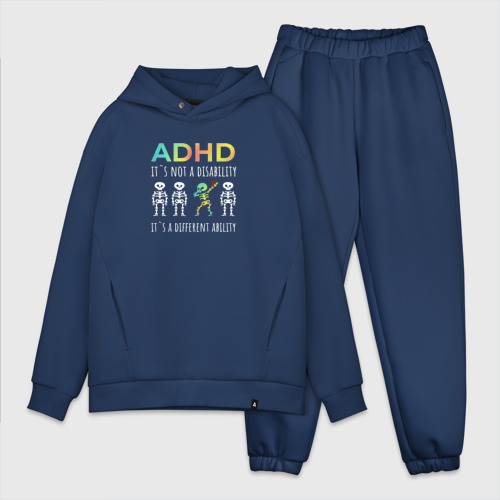 Мужской костюм из хлопка оверсайз с принтом ADHD it`s not a disability, вид спереди №1