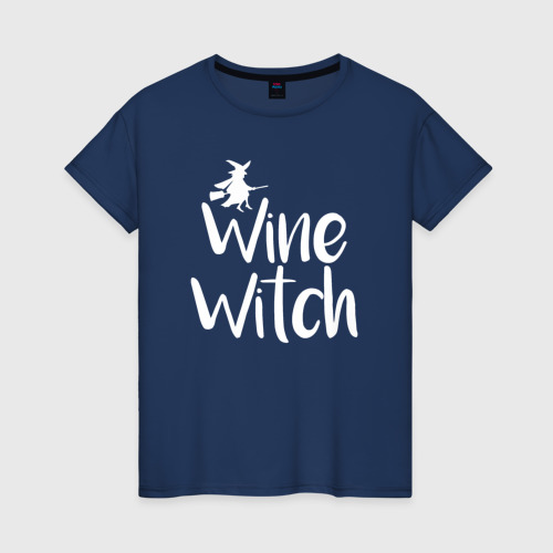 Женская футболка из хлопка с принтом Винная ведьма, вид спереди №1