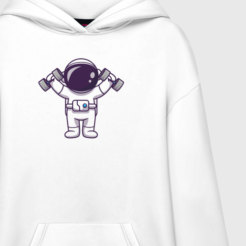 Худи SuperOversize хлопок Космонавт с гантелями, цвет белый - фото 3
