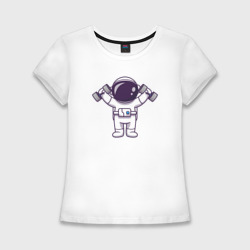 Женская футболка хлопок Slim Космонавт с гантелями