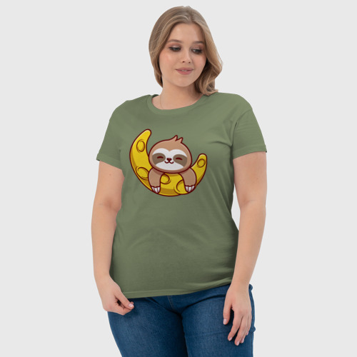 Женская футболка хлопок Ленивец на Луне, цвет авокадо - фото 6