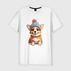 Мужская футболка хлопок Slim Собака породы корги в шапке