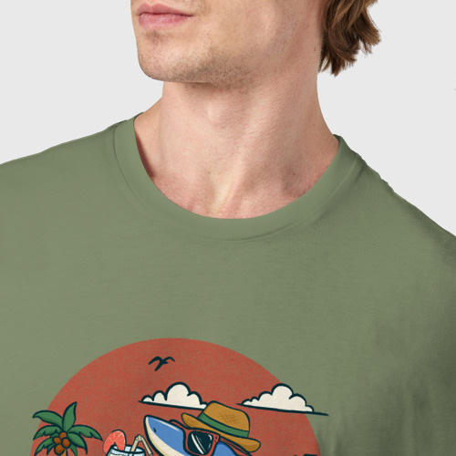 Мужская футболка хлопок Бизнес акула на пляже, цвет авокадо - фото 6