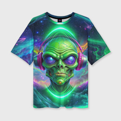 Женская футболка oversize 3D Space DJ alien
