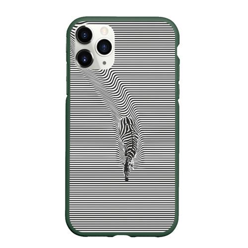 Чехол для iPhone 11 Pro матовый с принтом Зебра плывущая в полосках, вид спереди #2