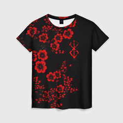 Женская футболка 3D Клеймо жертвы из аниме Берсерк - красные цветы
