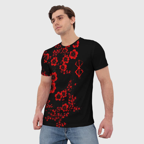 Мужская футболка 3D Клеймо жертвы из аниме Берсерк - красные цветы, цвет 3D печать - фото 3
