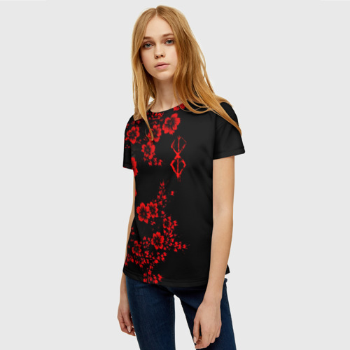Женская футболка 3D Клеймо жертвы из аниме Берсерк - красные цветы, цвет 3D печать - фото 3