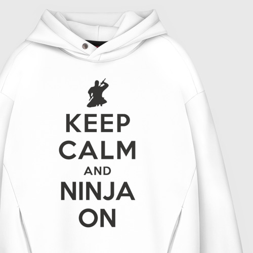 Мужское худи Oversize хлопок Keep calm and ninja on, цвет белый - фото 4