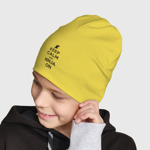 Детская шапка демисезонная Keep calm and ninja on, цвет желтый - фото 4