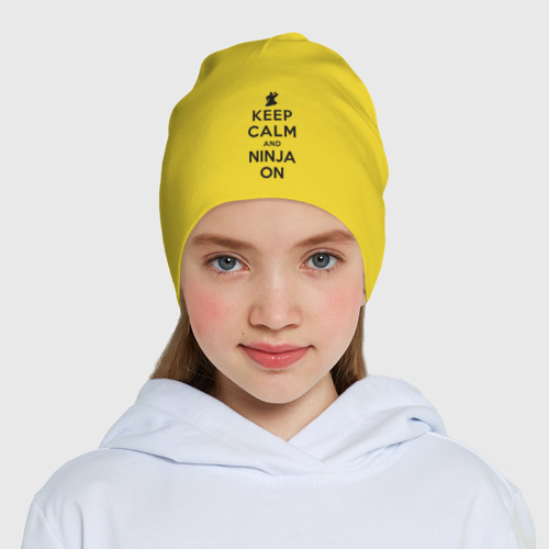 Детская шапка демисезонная Keep calm and ninja on, цвет желтый - фото 5