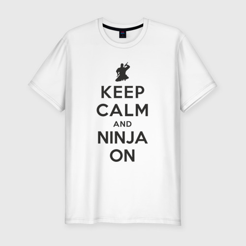 Мужская футболка хлопок Slim Keep calm and ninja on, цвет белый