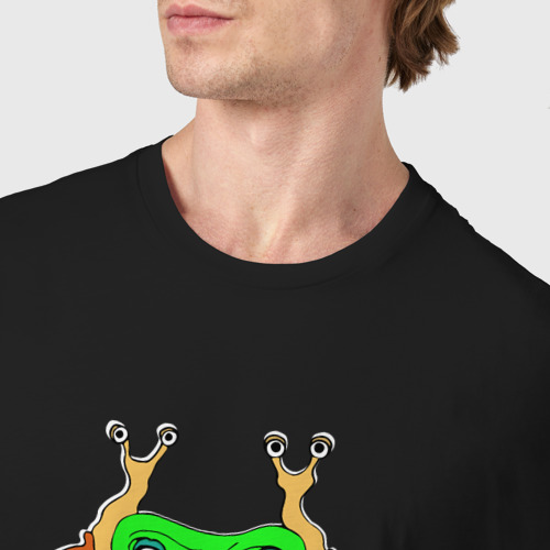 Мужская футболка хлопок Спокойный жаб в наушниках-улитках, цвет черный - фото 6