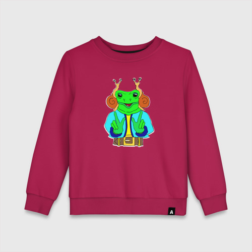 Детский свитшот хлопок Спокойный жаб в наушниках-улитках, цвет маджента