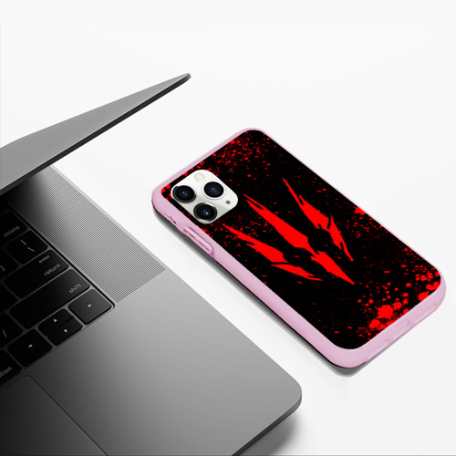 Чехол для iPhone 11 Pro Max матовый The witcher - Краскый логотип и брызги, цвет розовый - фото 5