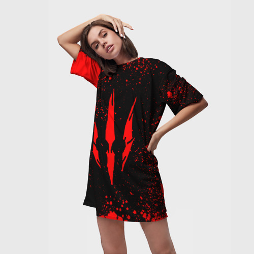 Платье-футболка 3D The witcher - Краскый логотип и брызги, цвет 3D печать - фото 3
