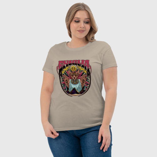 Женская футболка хлопок Энигма и кошка с третьим глазом, цвет миндальный - фото 6