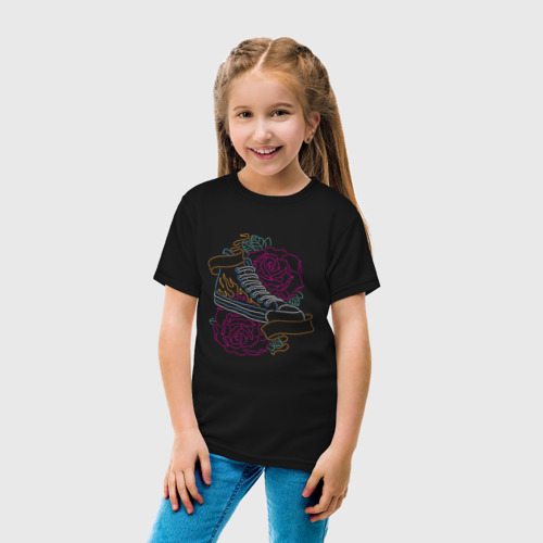 Детская футболка хлопок Неоновые кеды, цвет черный - фото 5