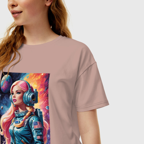 Женская футболка хлопок Oversize Barbie astronaut - ai art, цвет пыльно-розовый - фото 3