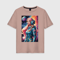 Женская футболка хлопок Oversize Barbie astronaut - ai art